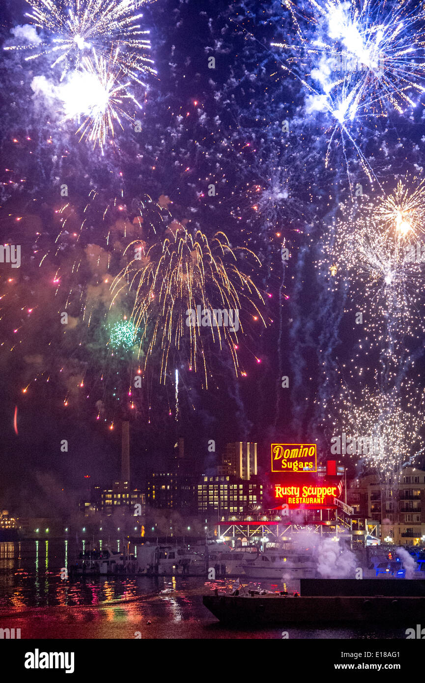 Fireworks during New Years Eve celebration at Baltimore's Inner Harbor