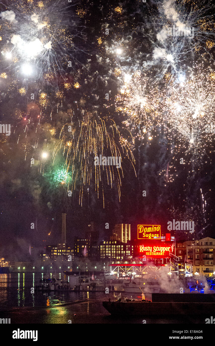 Fireworks during New Years Eve celebration at Baltimore's Inner Harbor