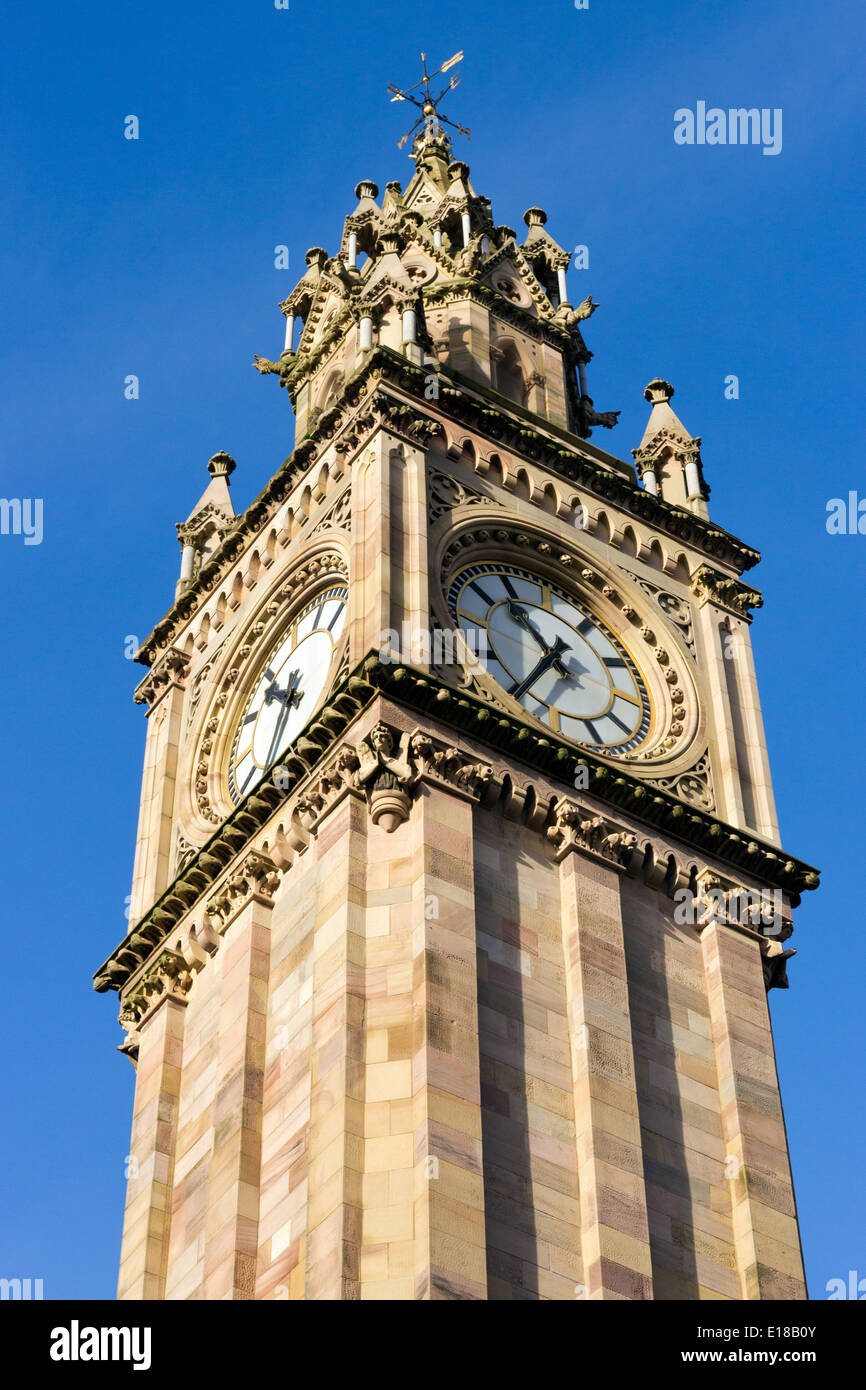 Belfast Clock tower. Prince Albert Memorial Clock at Queen's Square in Belfast, Northern Ireland Stock Photo