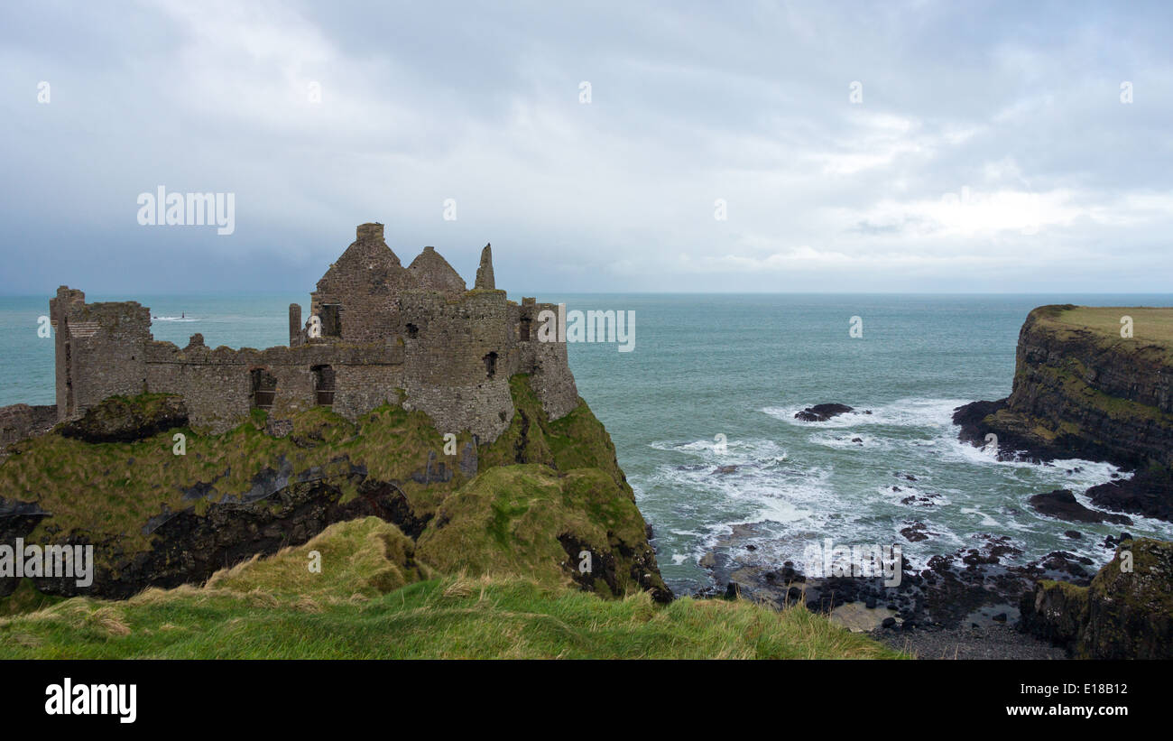 Dunluce Castle, a ruined medieval castle in Northern Ireland Stock Photo