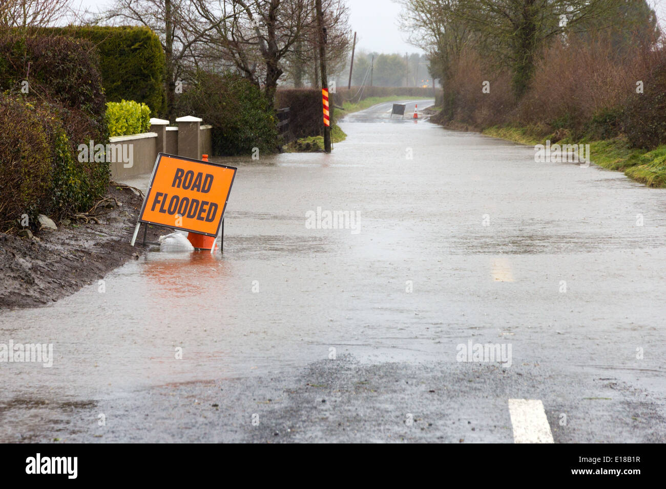 Road flooded in Ireland Stock Photo