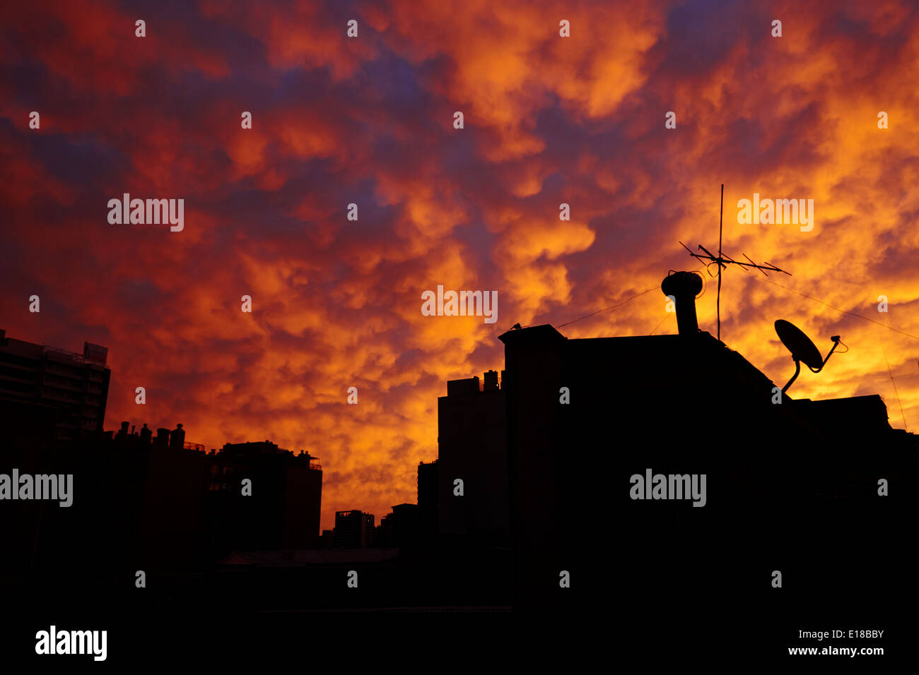 sunset reflecting off stratocumulus cloud deck over the city of Santiago Chile Stock Photo