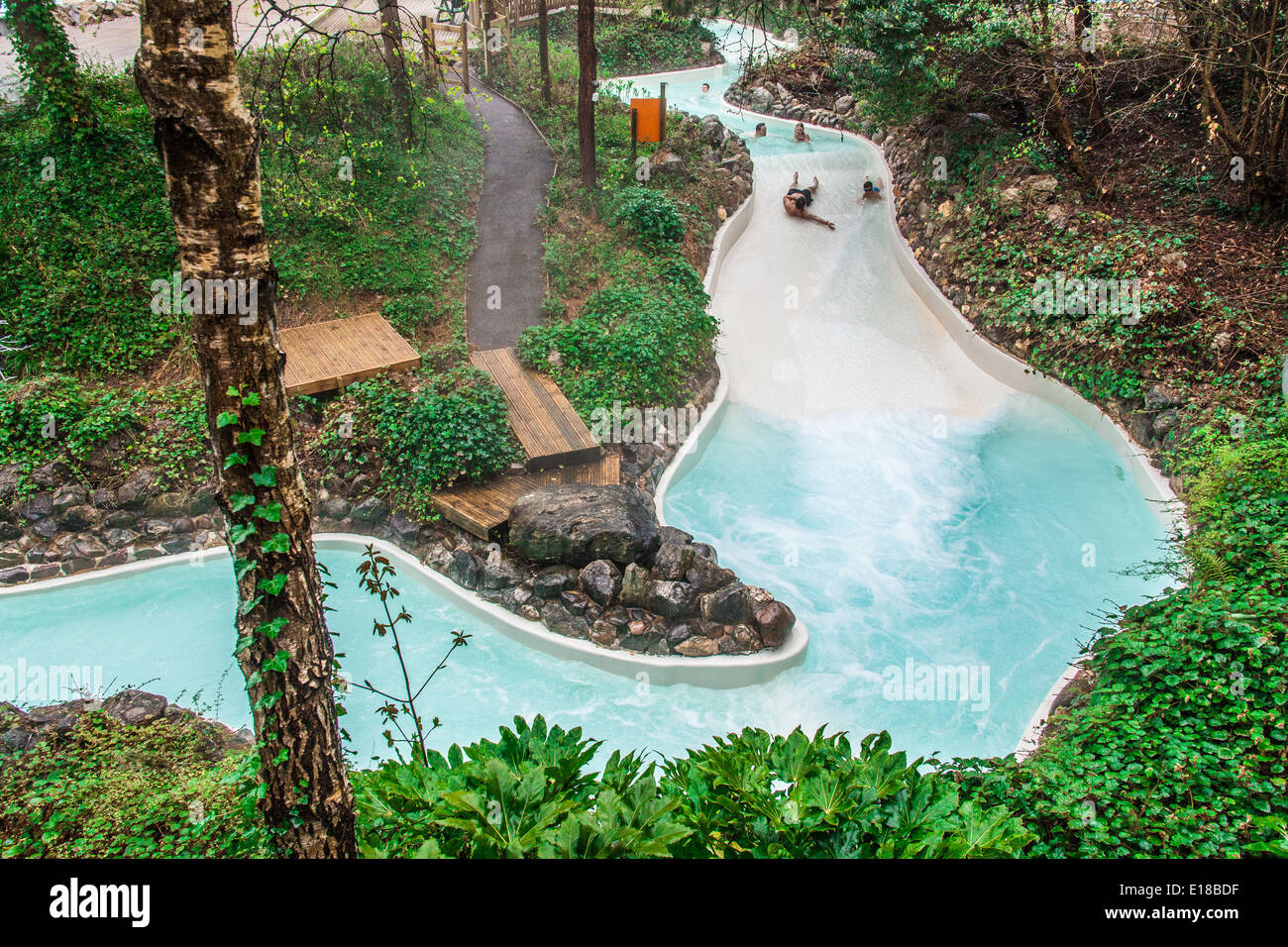 The outdoor swimming pool rapids slide at Center Parcs, Longleat Stock