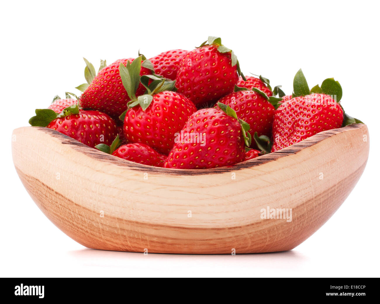 Strawberries in wooden bowl isolated on white background cutout Stock ...