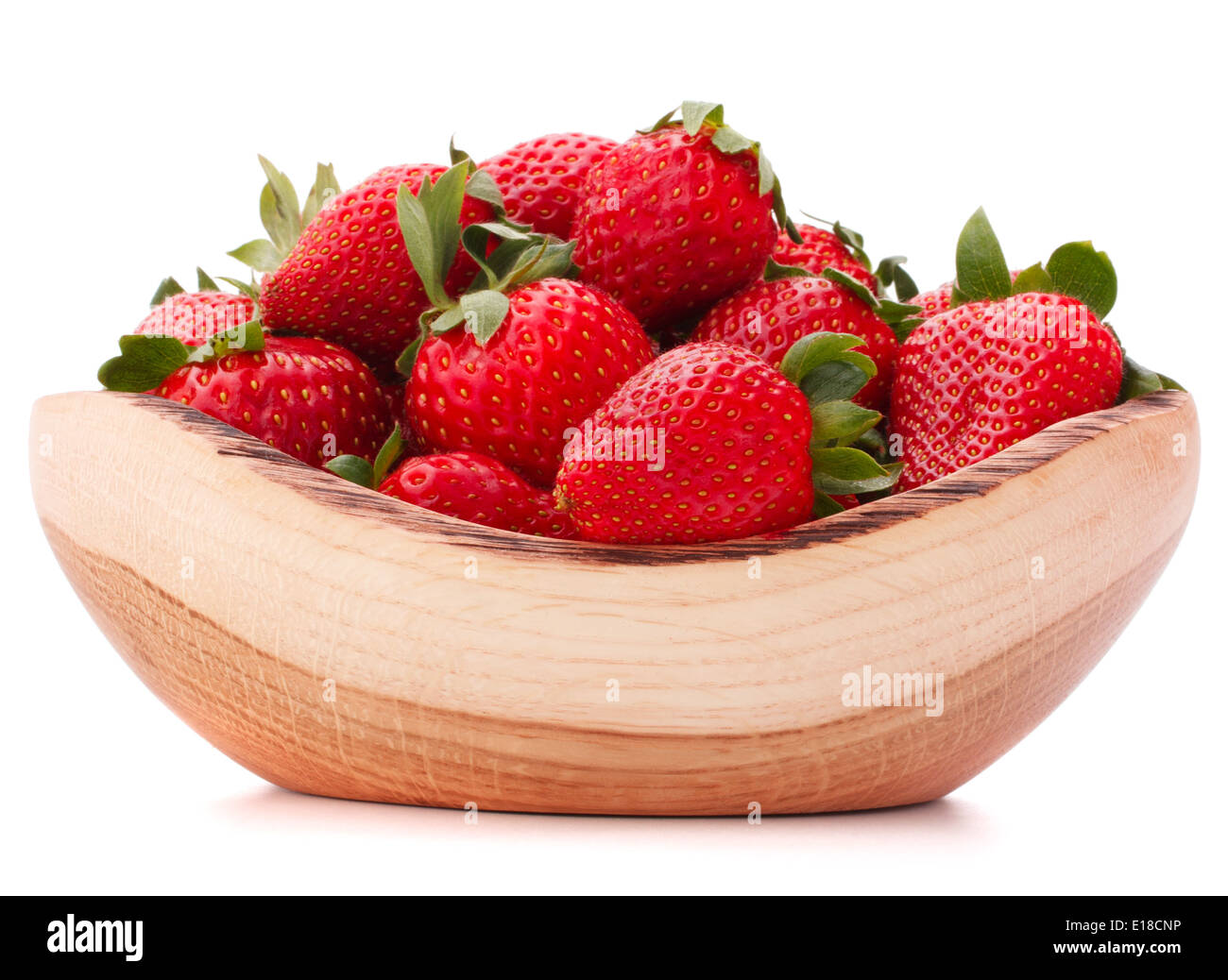 Strawberries in wooden bowl isolated on white background cutout Stock ...