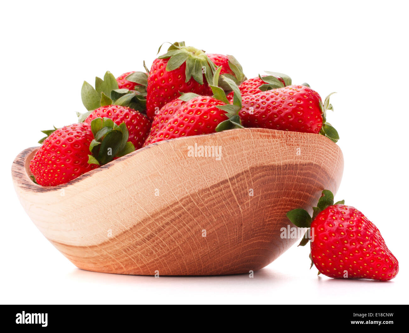 Strawberries in wooden bowl isolated on white background cutout Stock ...