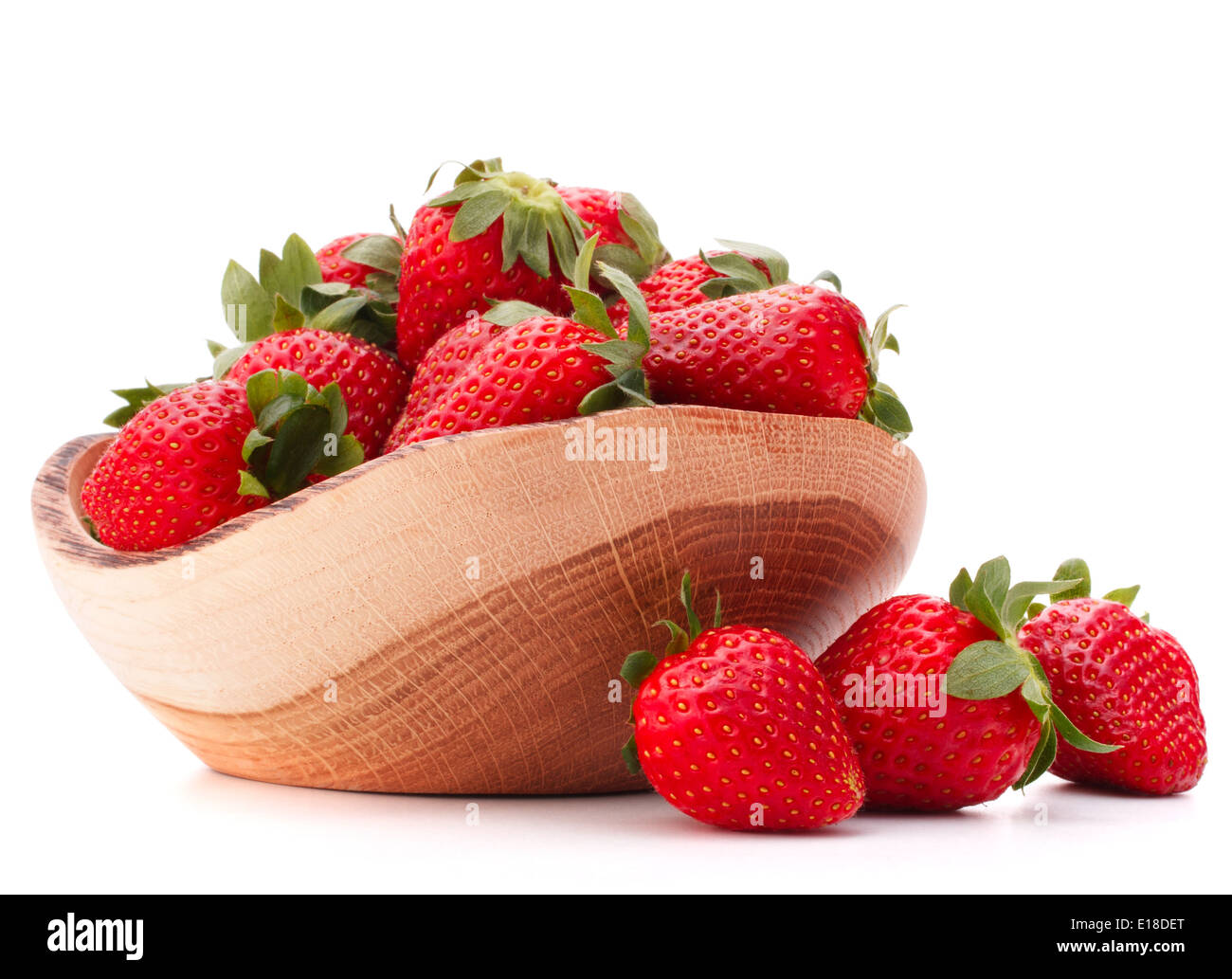 Strawberries in wooden bowl isolated on white background cutout Stock ...