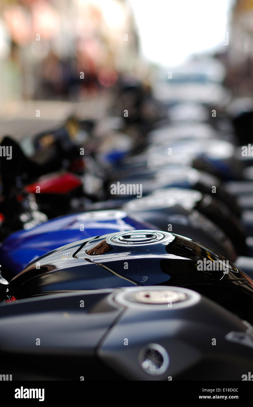 motorbikes parked in a row Stock Photo