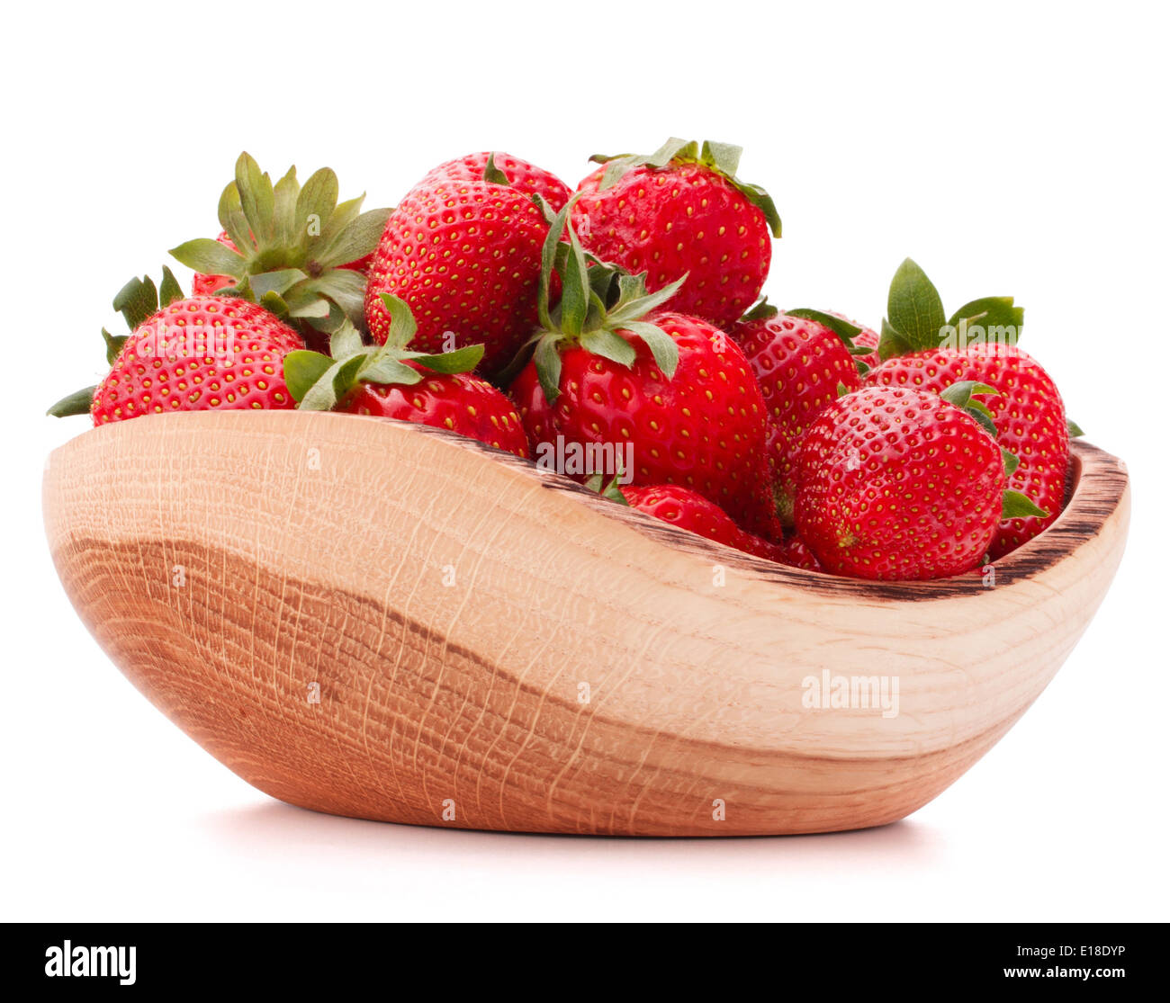 Strawberries in wooden bowl isolated on white background cutout Stock ...