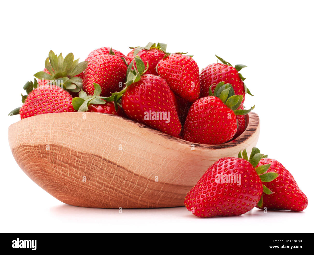 Strawberries in wooden bowl isolated on white background cutout Stock ...