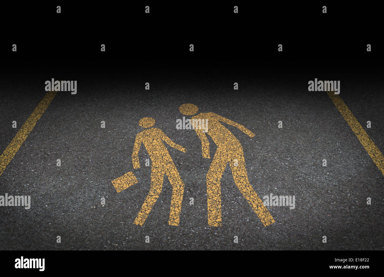 Big bully and bullying concept as yellow painted road sign on asphalt with an abusive bully attacking a another person as a symbol of the anxiety of being bullied and the social issues of human psychological abuse and fear. Stock Photo