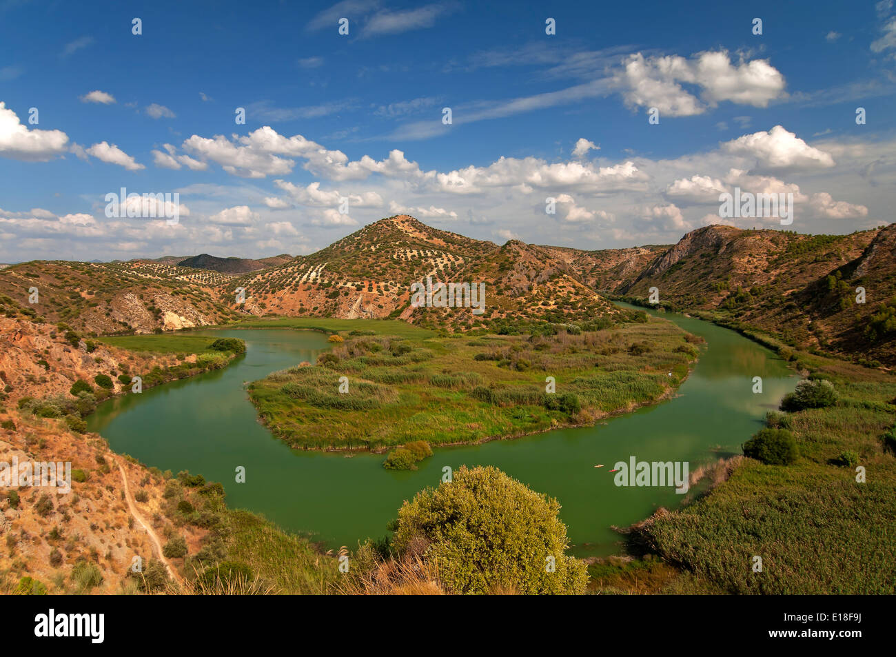 Meander on the Genil river, Badolatosa, Seville-province, Region of Andalusia, Spain, Europe Stock Photo