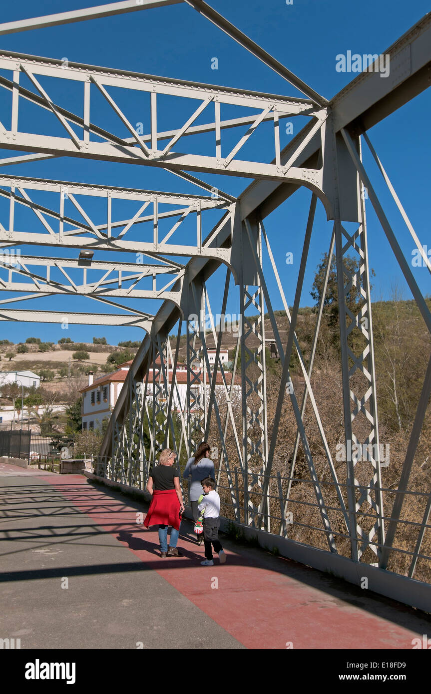 Footbridge over the river Genil, between Badolatosa (Seville province) and Jauja (Cordoba province), Tourist Route of the Bandits, Andalusia, Spain Stock Photo