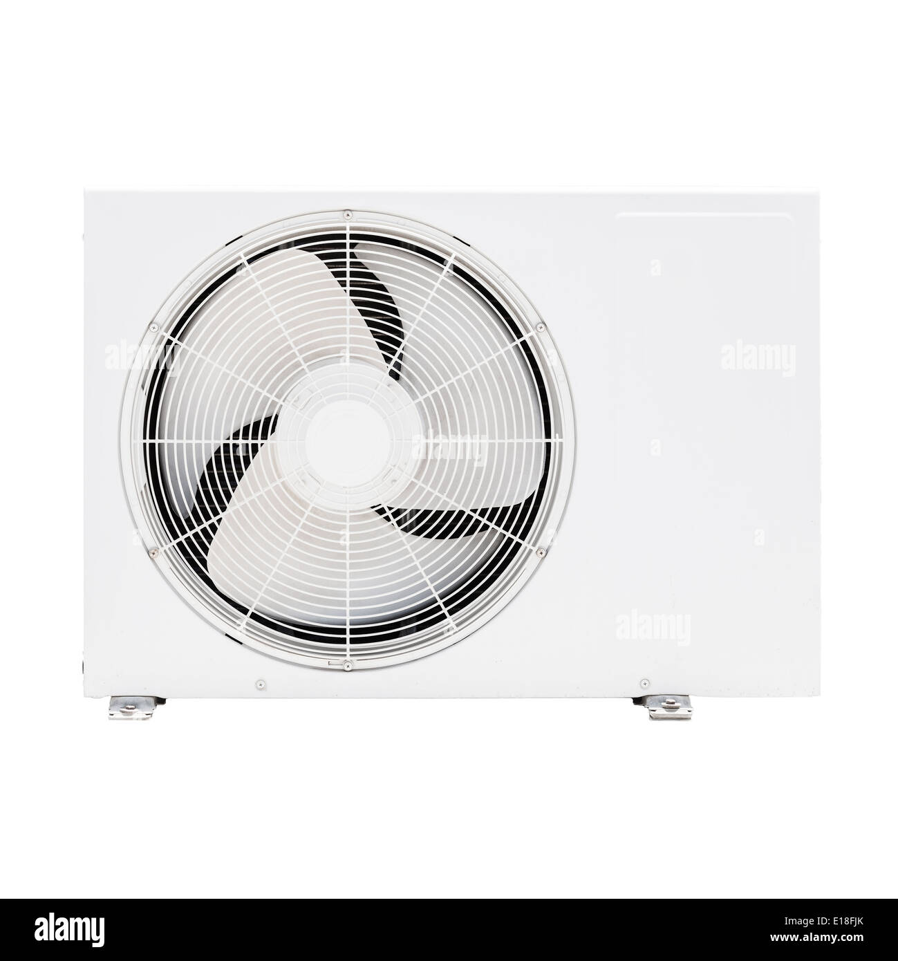 Closeup photo of white outer air conditioner device isolated on white Stock Photo