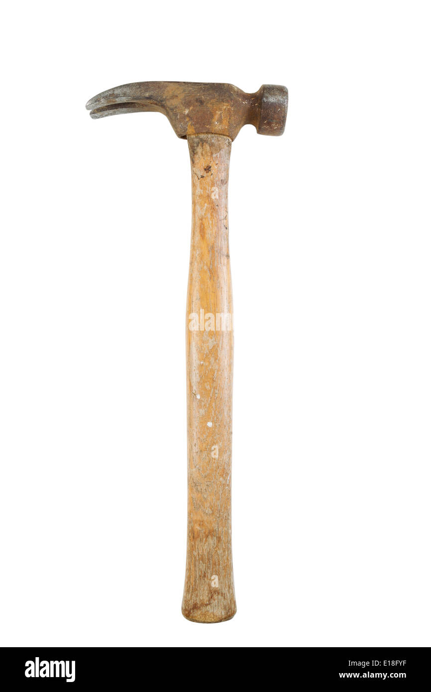 Vertical photo of an old claw hammer isolated on white Stock Photo
