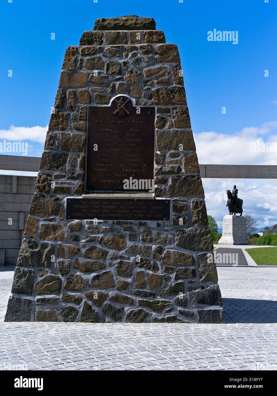 dh Bannockburn Battlefield BANNOCKBURN STIRLINGSHIRE Battle field site monument and Robert the Bruce statue scotland Stock Photo