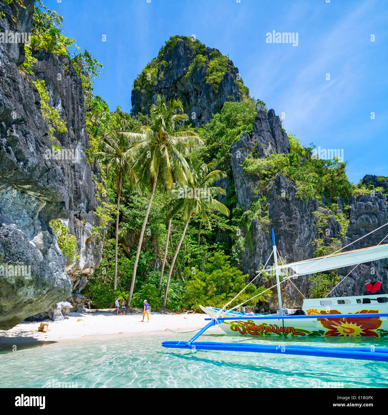 Island hopping with traditional banca boat in El Nido , Palawan