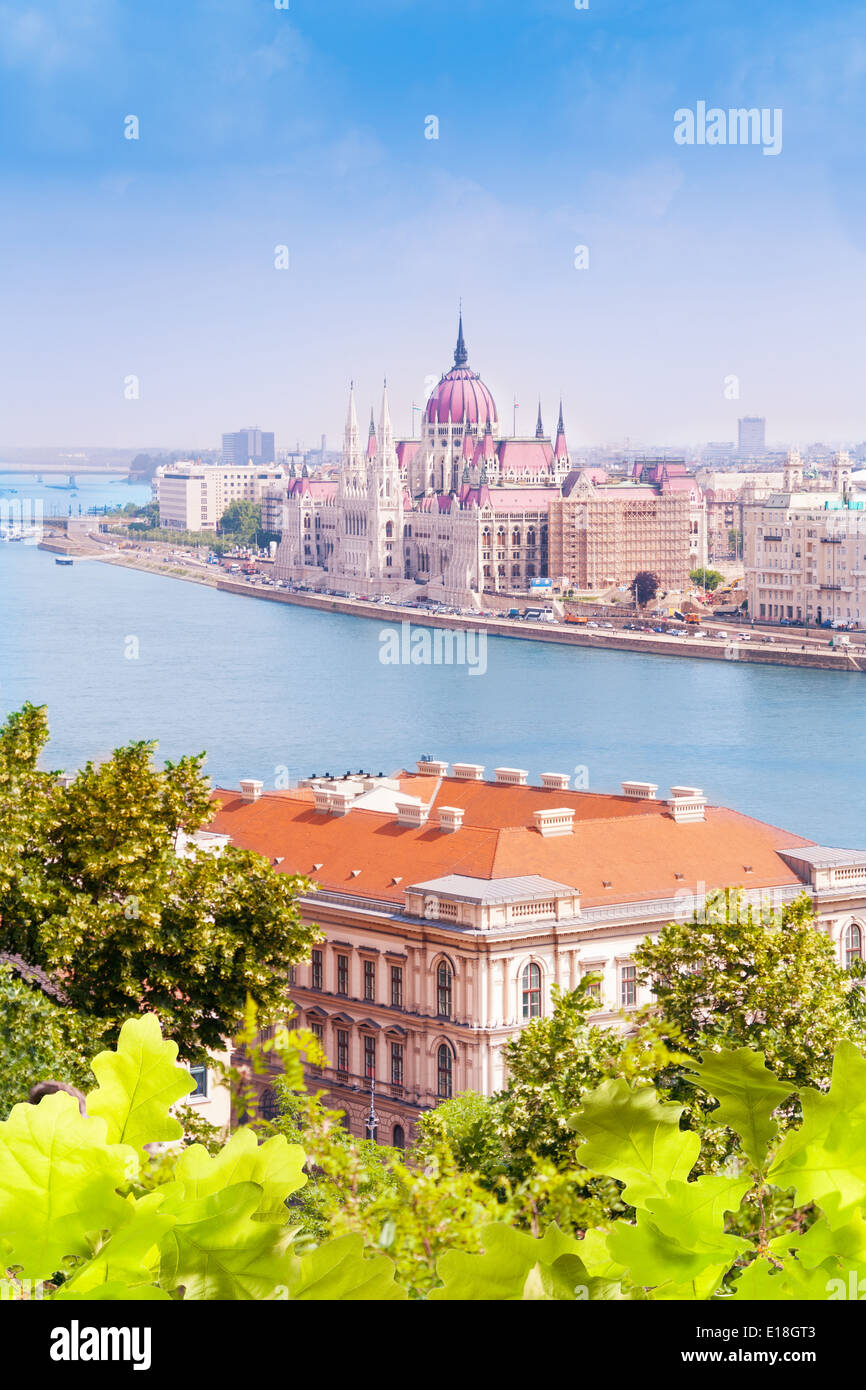 Parliament from Fisherman's Bastion in Budapest Stock Photo
