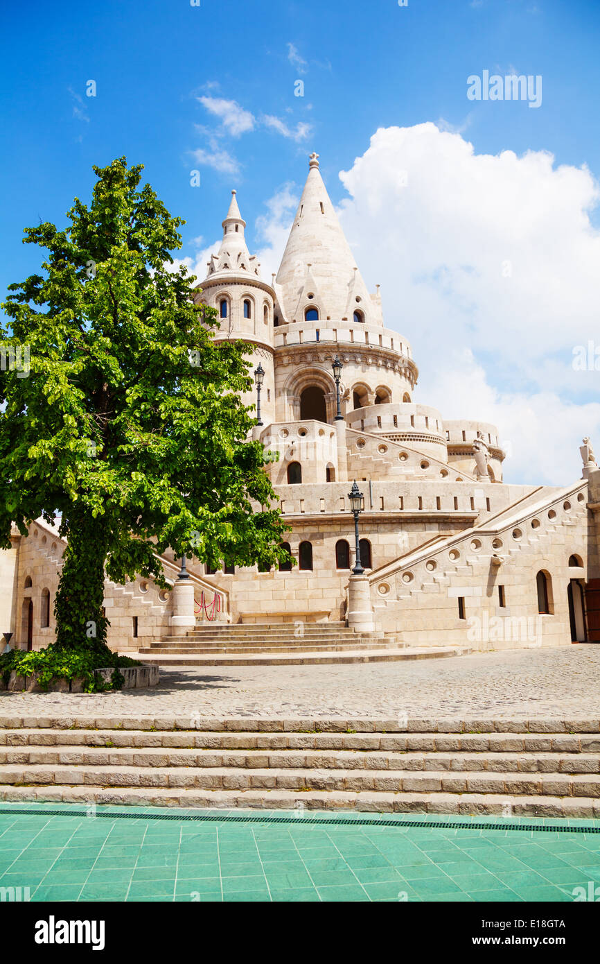 Fisherman's Bastion facade with tree in Budapest Stock Photo