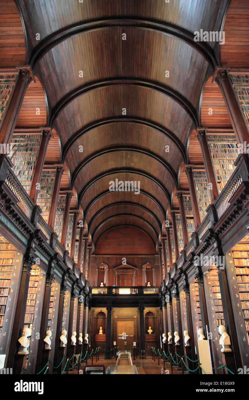 Ireland, Dublin, Trinity College, Old Library, The Long Room, Stock Photo