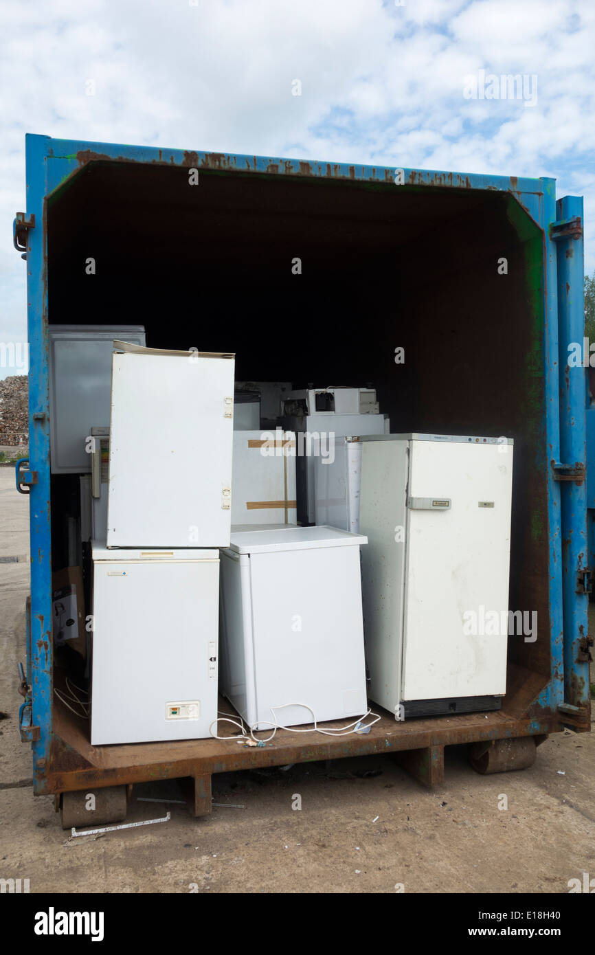 Fridges and Freezers at household waste recycling centre at Haverton