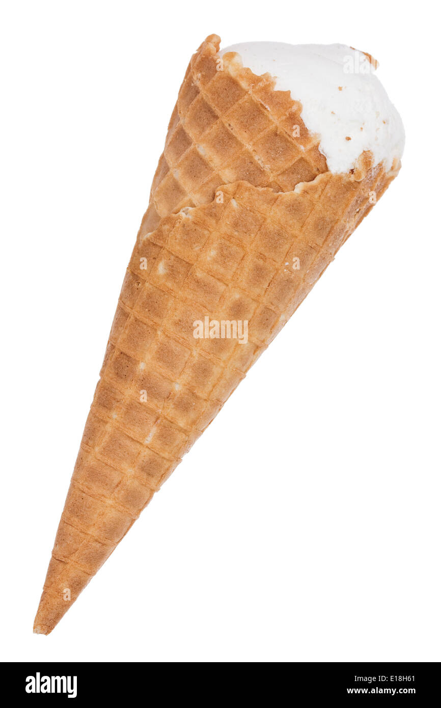 Vanilla ice cream in a waffle cone. Isolated on white background Stock ...