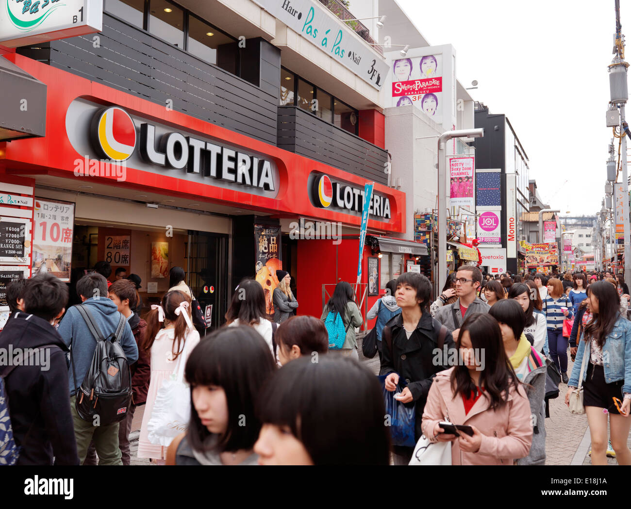 Lotteria fast-food chain restaurant on busy shopping street Takeshita in Tokyo, Japan Stock Photo