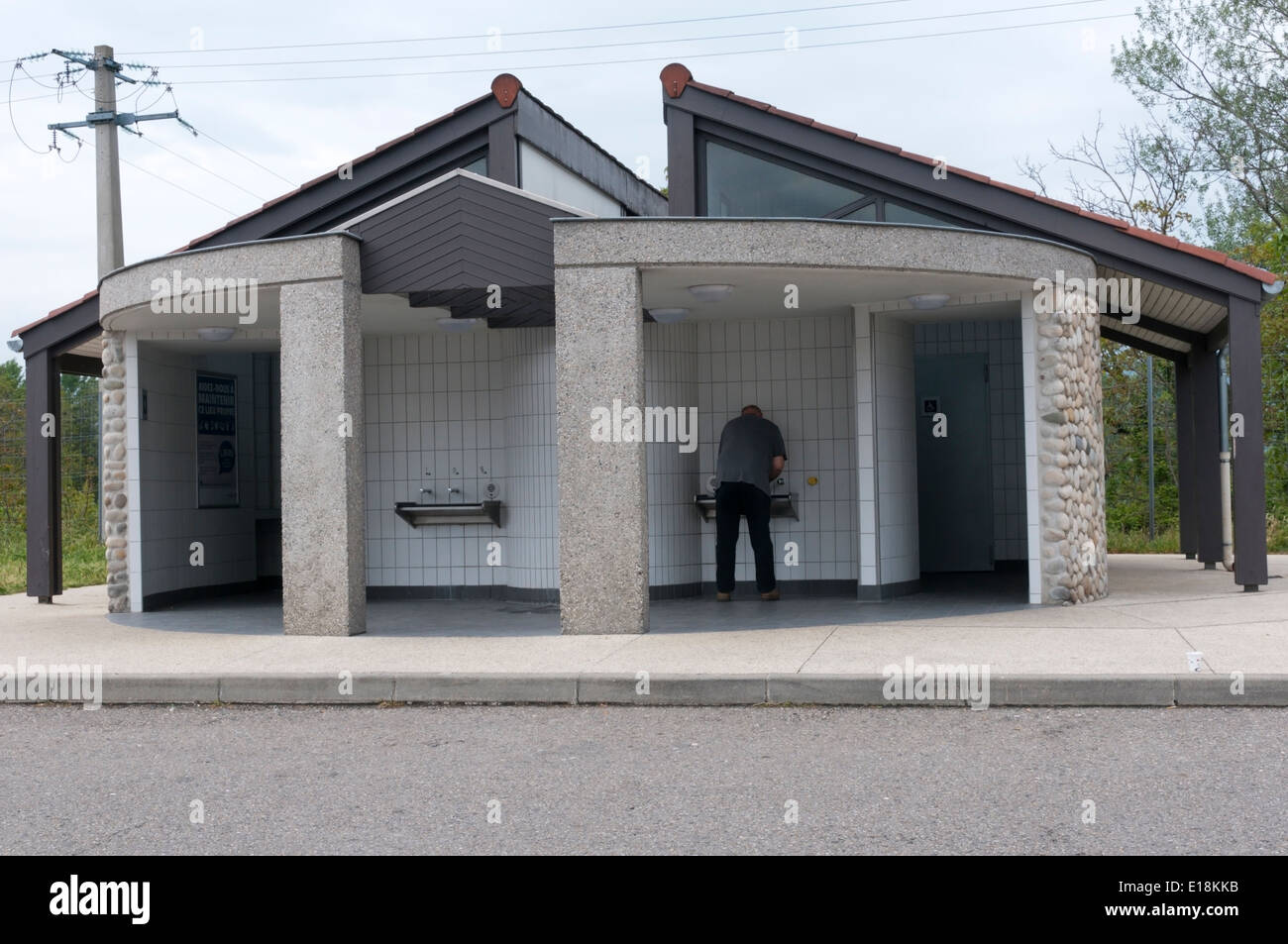 Public toilets in French motorway services at Portes les Valence Ouest. Stock Photo