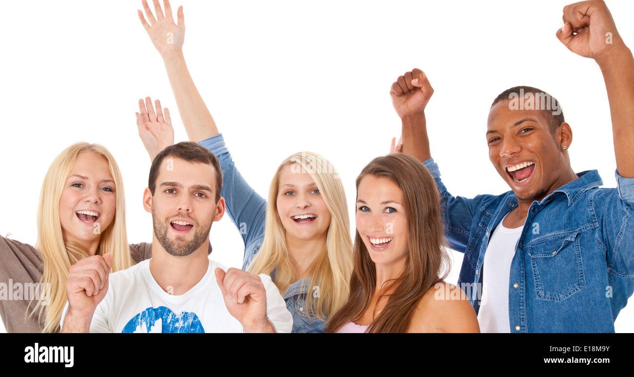 Cheering young people. All on white background. Stock Photo