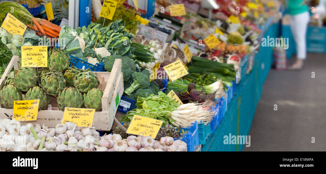 Fresh vegetables at german market stall Stock Photo