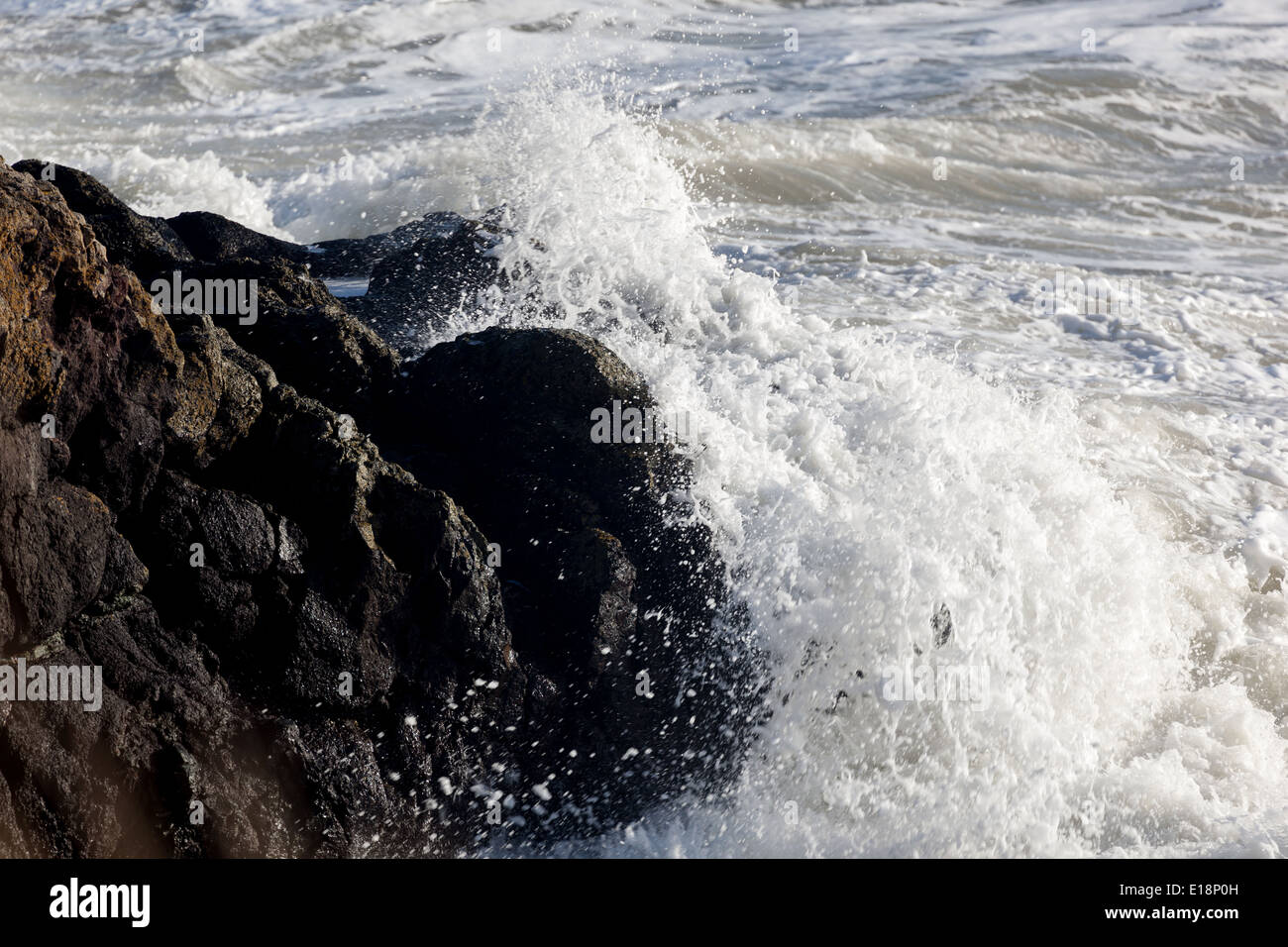 Stormy seas crashing into Scottish coastline near Montrose. N.E.Scotland UK Stock Photo