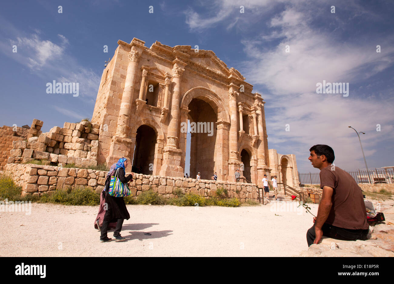 Hadrian's Arch Ruins of the Roman city Gerasa near Jerash, Jordan Stock Photo