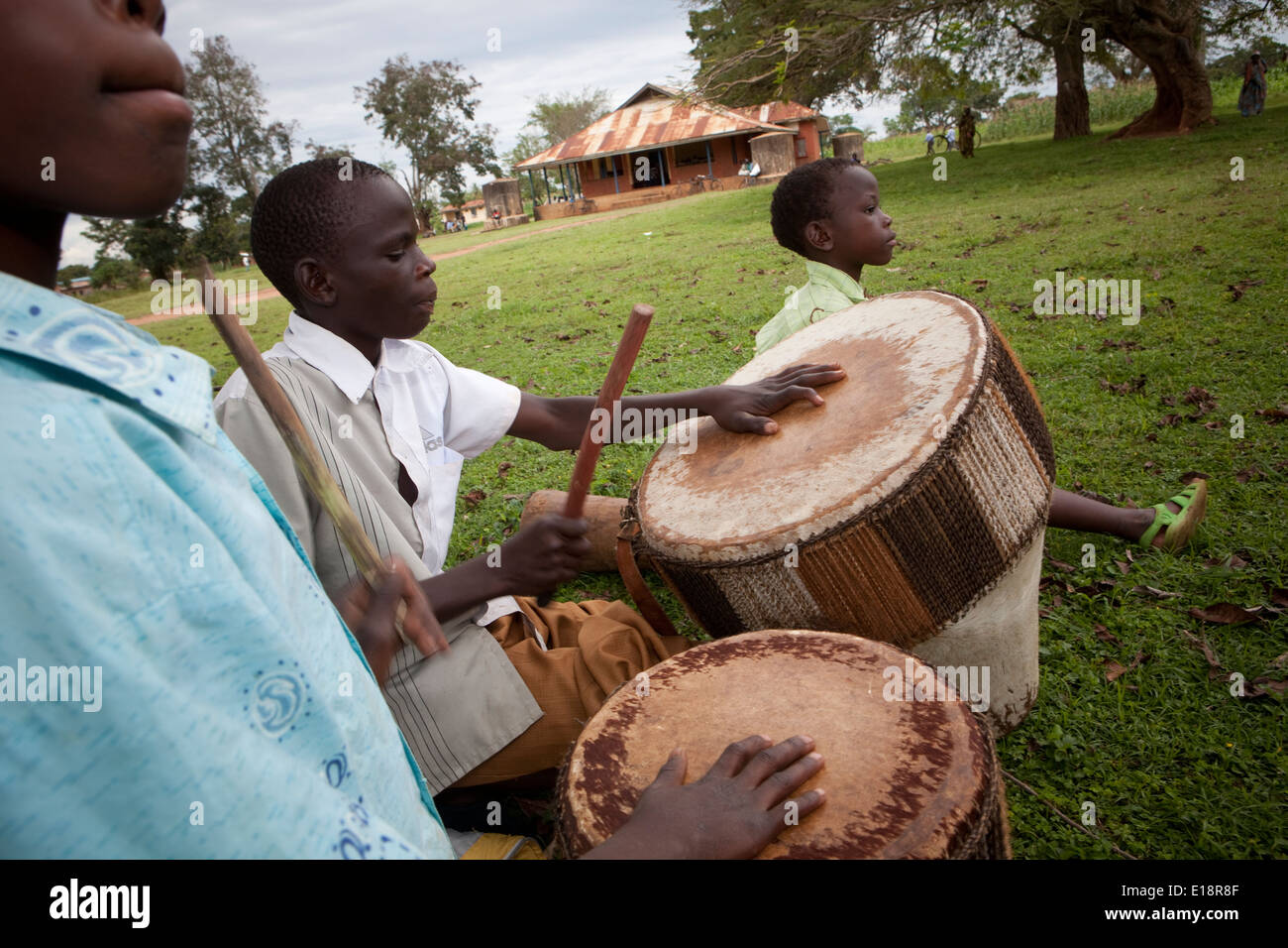 Children dance at a village meeting in Palisa, Uganda, East Africa Stock Photo