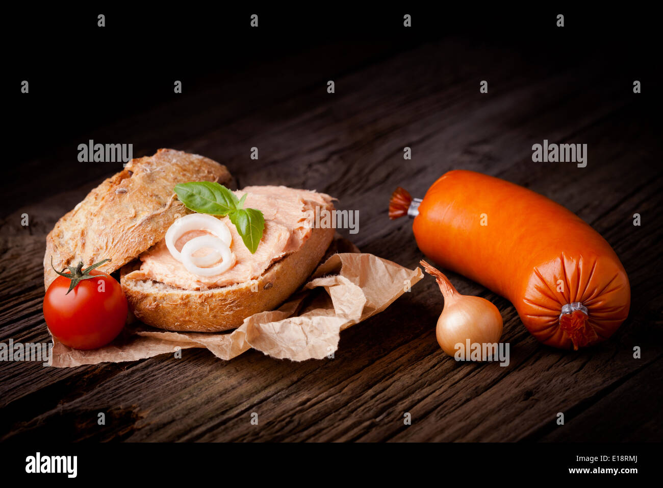 Sandwich with meat spread Stock Photo Alamy