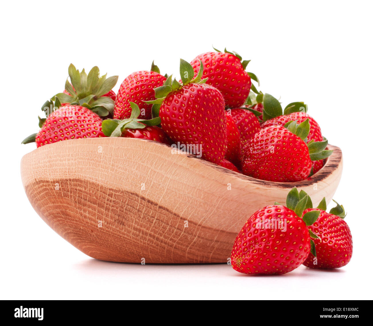 Strawberries in wooden bowl isolated on white background cutout Stock ...