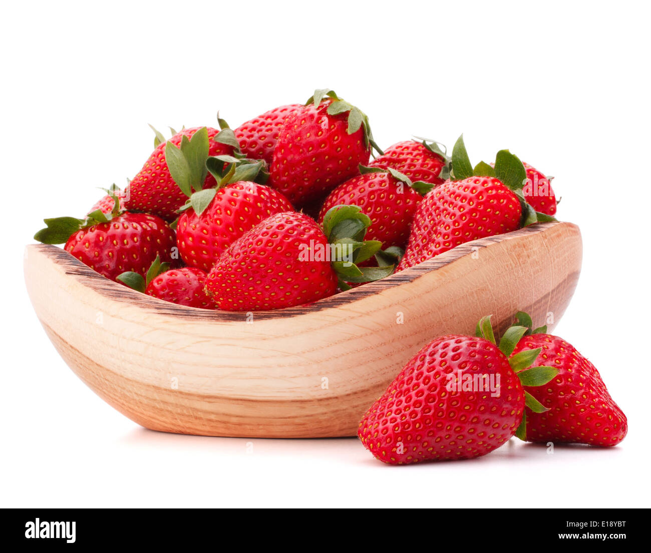 Strawberries in wooden bowl isolated on white background cutout Stock ...