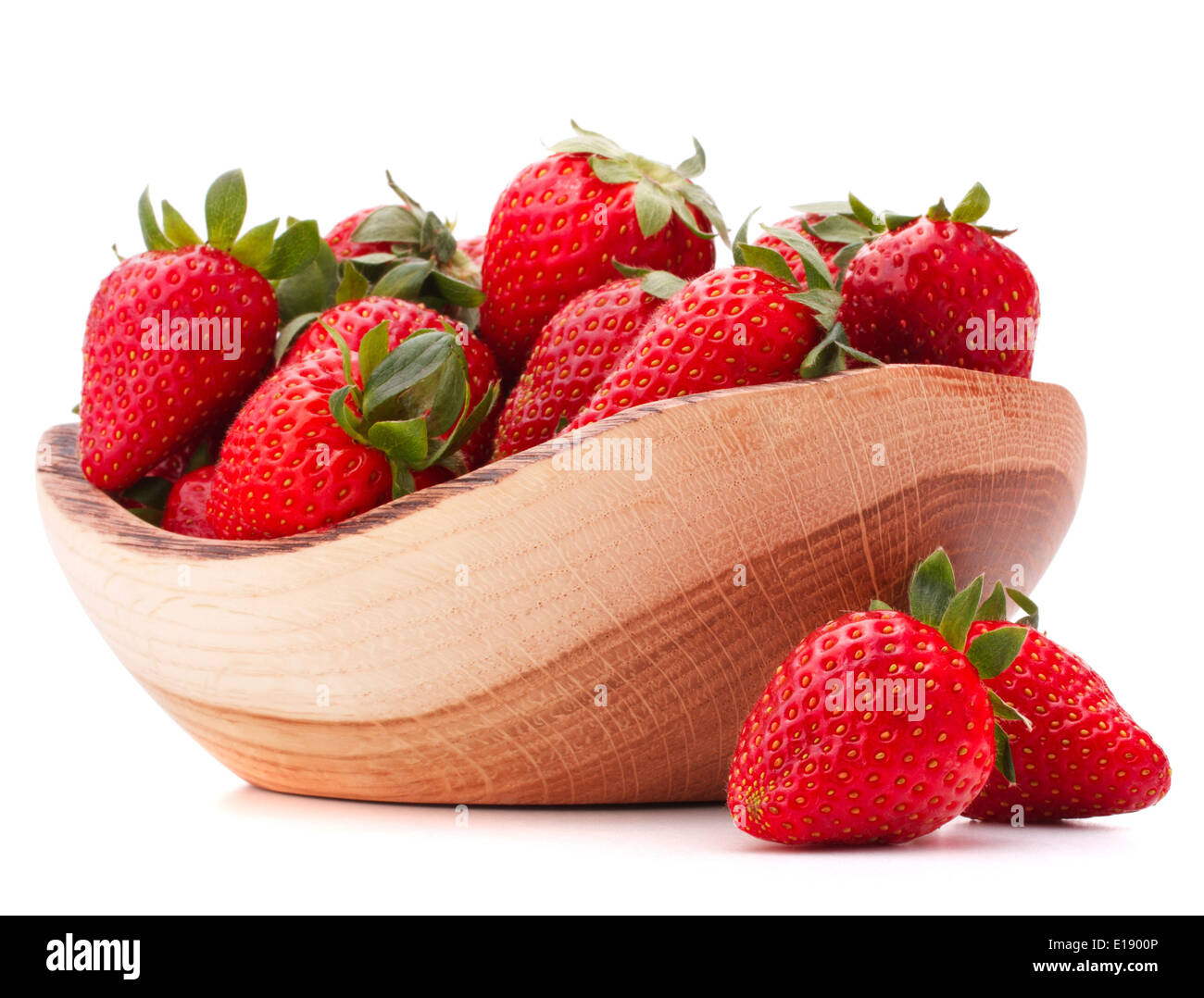 Strawberries in wooden bowl isolated on white background cutout Stock ...