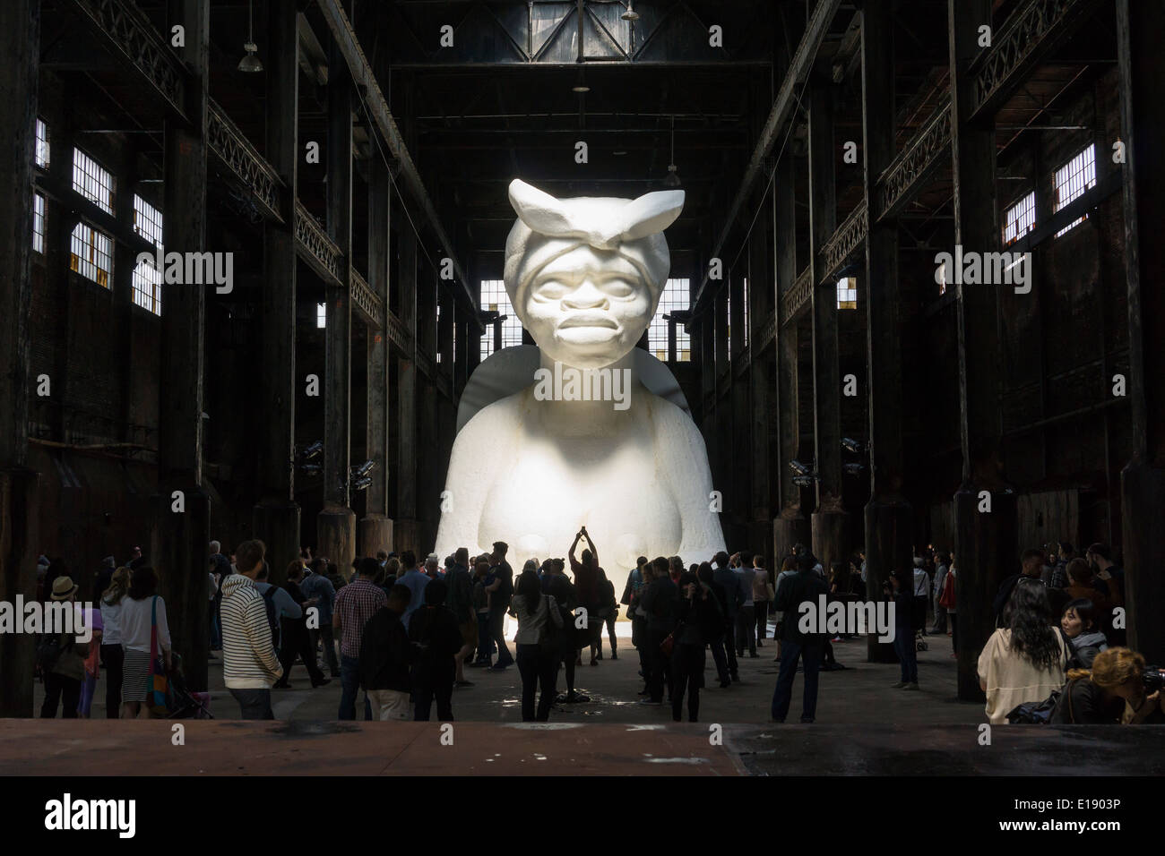 'A Subtlety' or 'The Marvelous Sugar Baby' by the artist Kara Walker is displayed in the former Domino Sugar Factory Stock Photo