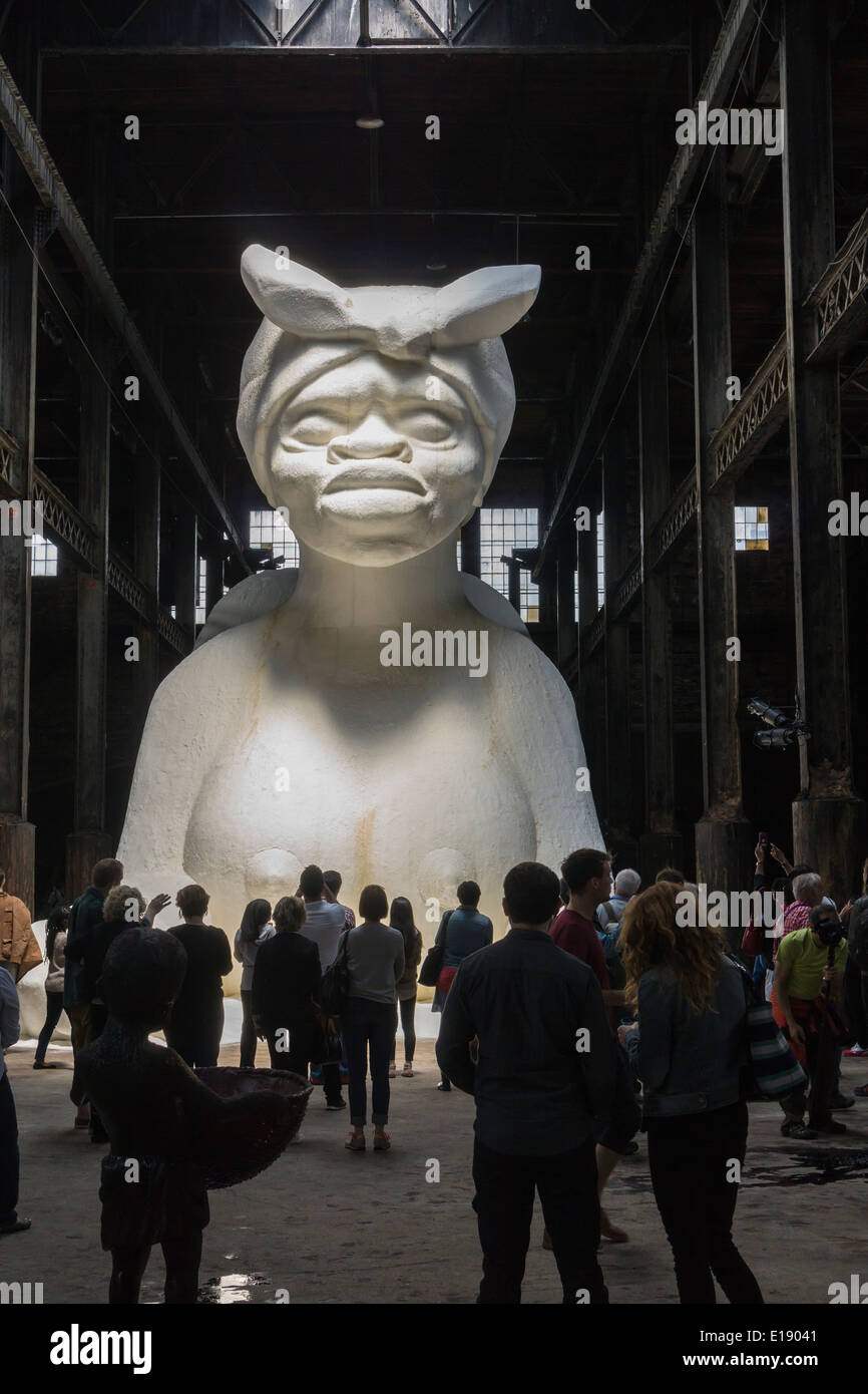 'A Subtlety' or 'The Marvelous Sugar Baby' by the artist Kara Walker is displayed in the former Domino Sugar Factory Stock Photo