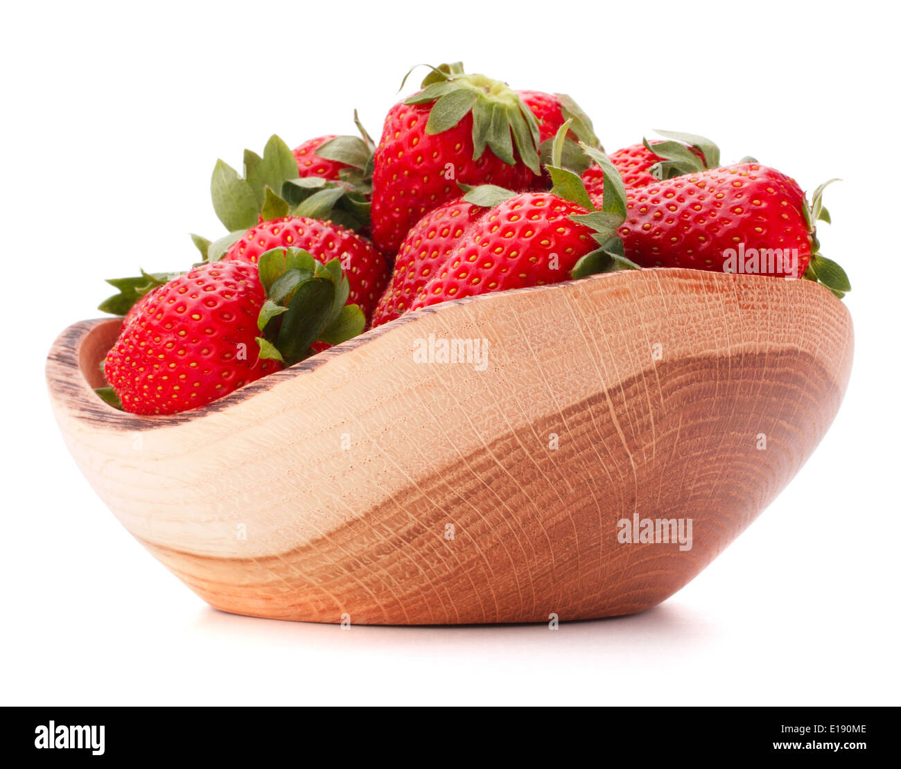 Strawberries in wooden bowl isolated on white background cutout Stock ...