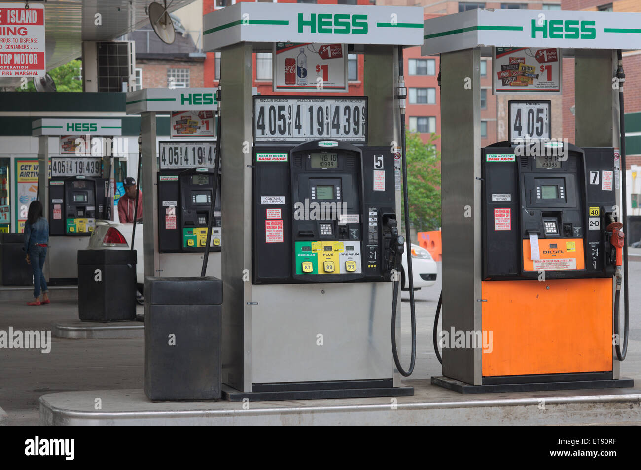 A Hess gas station in the Hell's Kitchen neighborhood of New York Stock