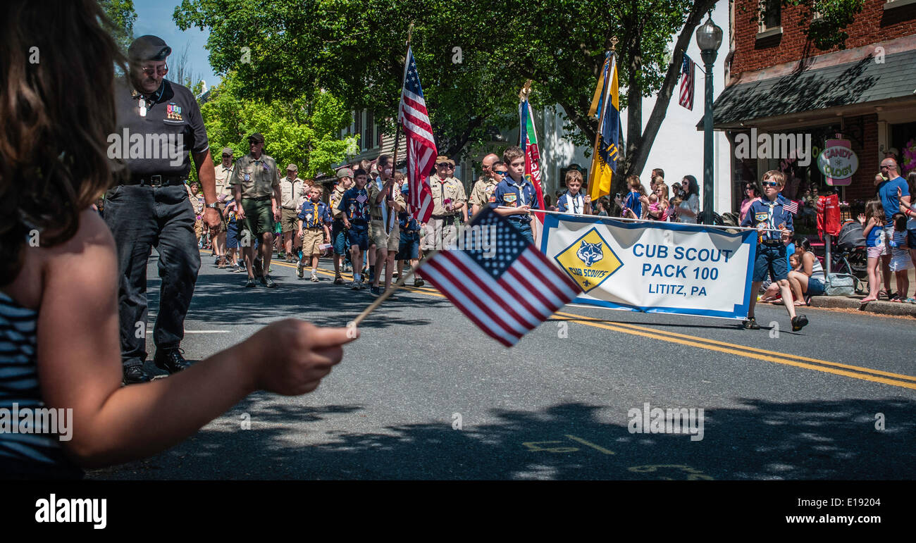 Lititz, Pennsylvania, USA. . Memorial Day Parade and community march to