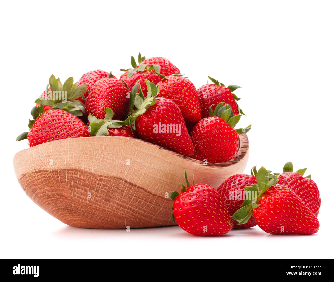 Strawberries in wooden bowl isolated on white background cutout Stock ...