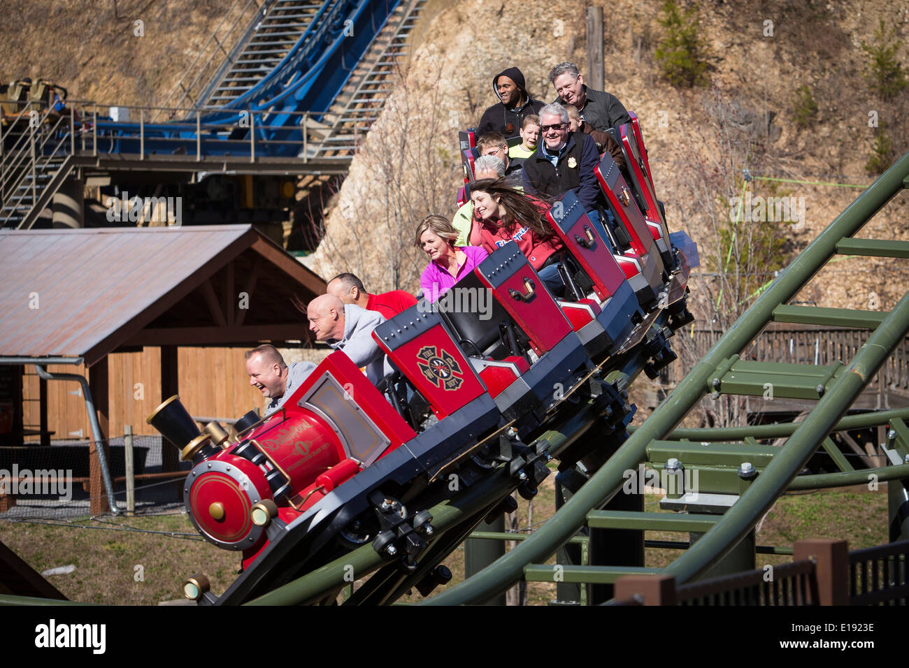The FireChaser Express roller coaster is pictured in Dollywood theme