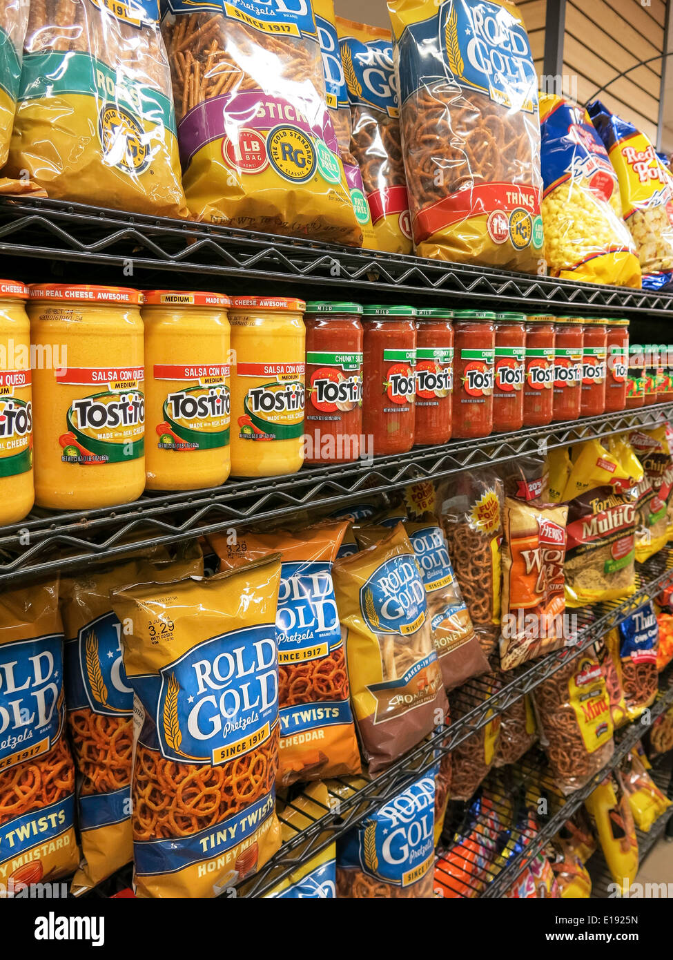 Potato Chip Bags ,Tostitos Dips, Gristedes Grocery Store, NYC, USA Stock Photo
