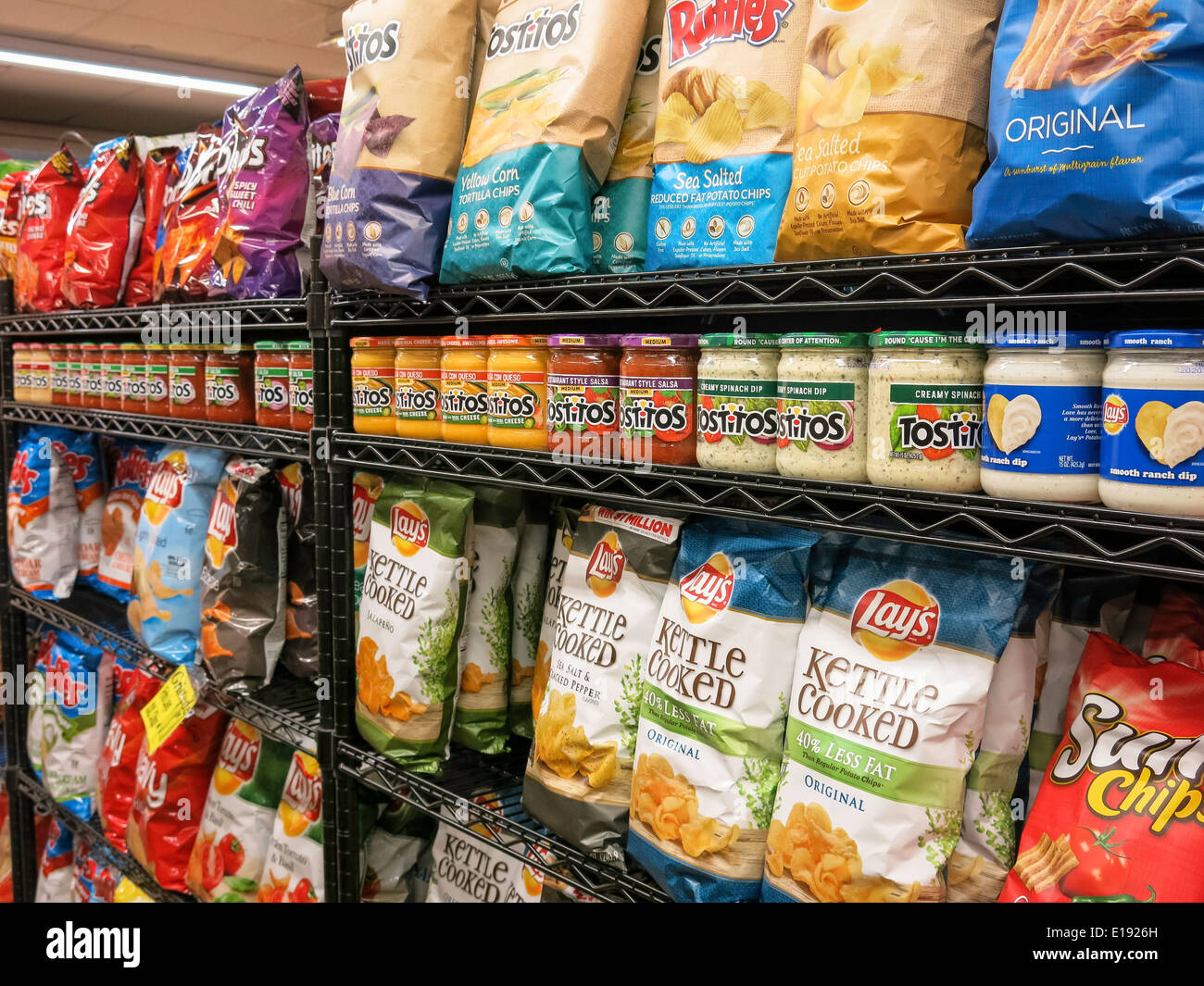 Potato Chip Bags And Dips Gristedes Grocery Store Nyc Usa Stock