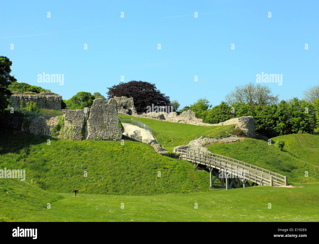 Castle Acre Castle, Norfolk, 12th century Norman Motte and Bailey ruins, English Norman Castles England UK Stock Photo