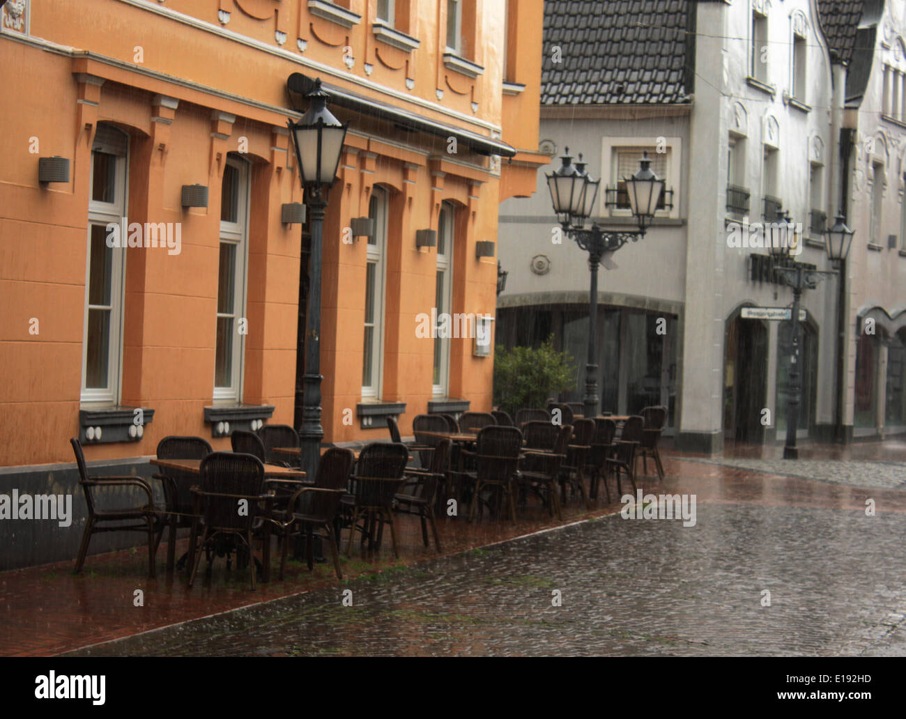 Strong Rain in Rheinberg Stock Photo