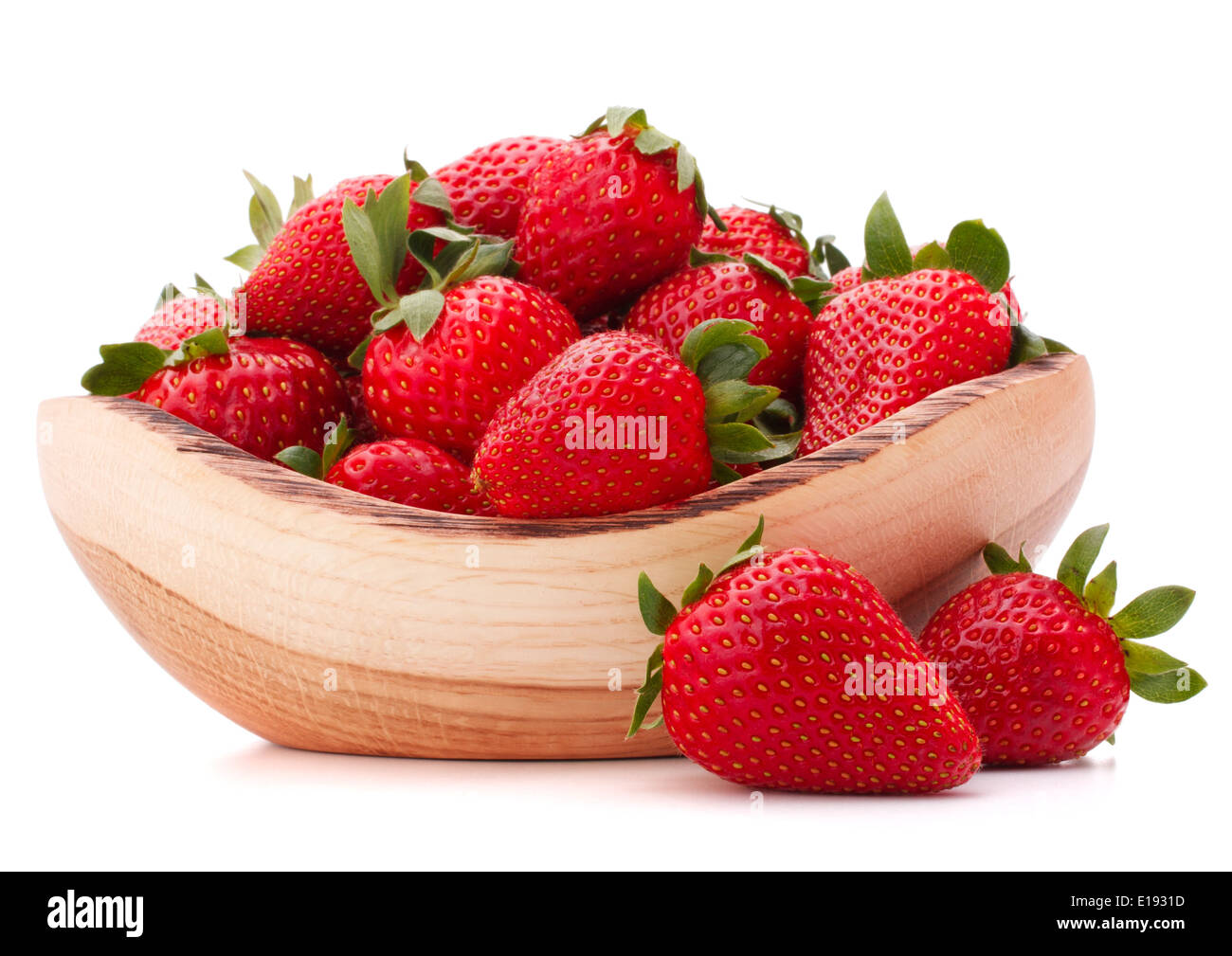 Strawberries in wooden bowl isolated on white background cutout Stock ...