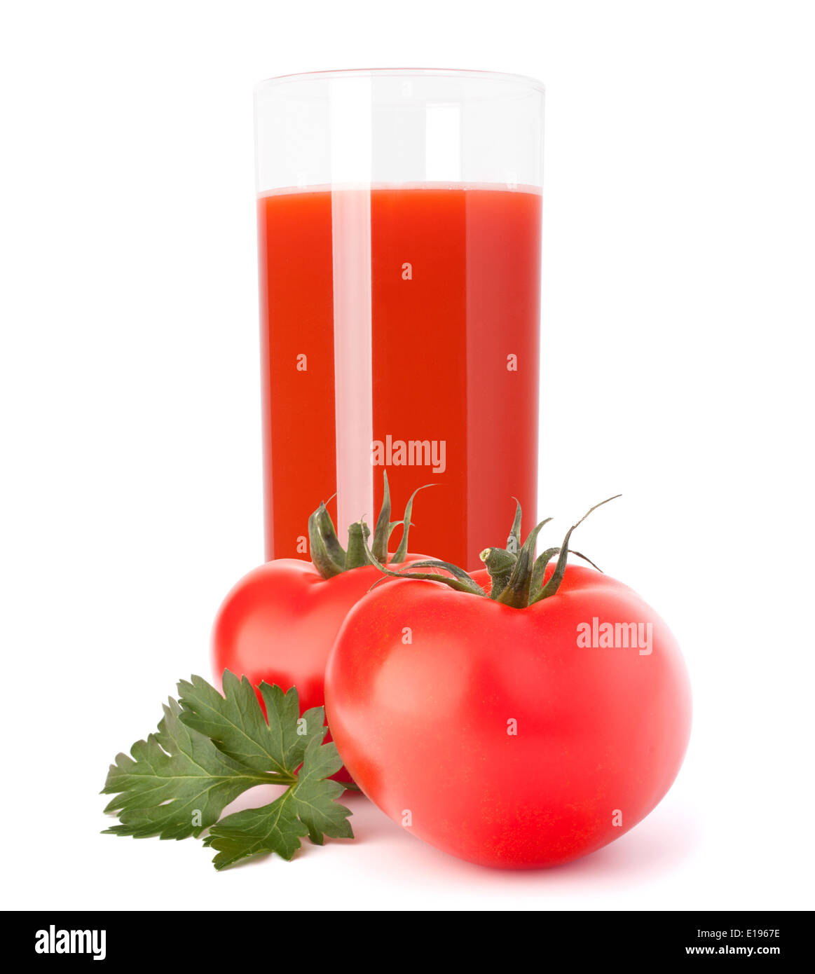 Tomato vegetable juice in glass isolated on white background cutout
